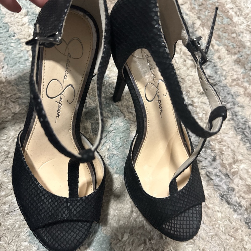 Jessica Simpson Black Peep-Toe Heels with Ankle Straps
